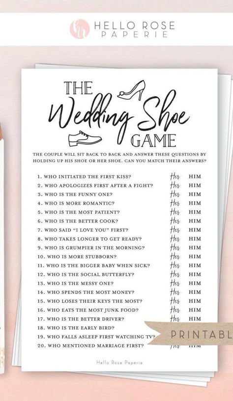 Couple Bridal Shower Ideas Themes, Bridal Shower Shoe Game, The Wedding Shoe Game, Couples Wedding Shower Games, Wedding Shoe Game, Fun Wedding Games, Couple Shower Games, Engagement Party Games, Wedding Games For Guests