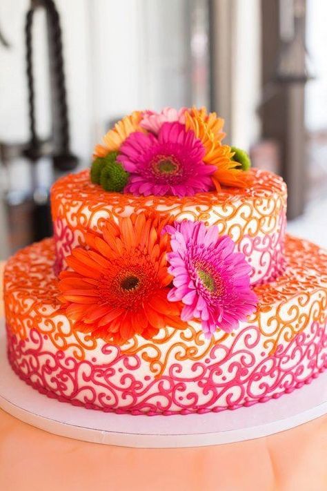 Pink and orange cake Pink And Orange Cake, Sweet 15 Ideas, Indian Cake, Teen Cakes, 13 Birthday Cake, Gold Graduation Party, Cha Bar, Sweet 16 Cakes, Pink Birthday Cakes