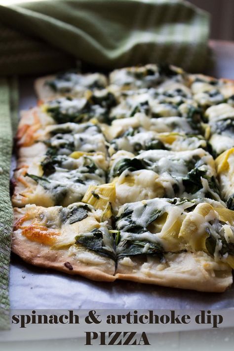 Spinach and Artichoke Dip Pizza Artichoke Dip Pizza, Yakimeshi Recipe, Gerd Recipes, Reflux Recipes, Pizza Lasagna, Gerd Diet, Pizza Homemade, Homemade Pizza Crust, Spinach And Artichoke Dip