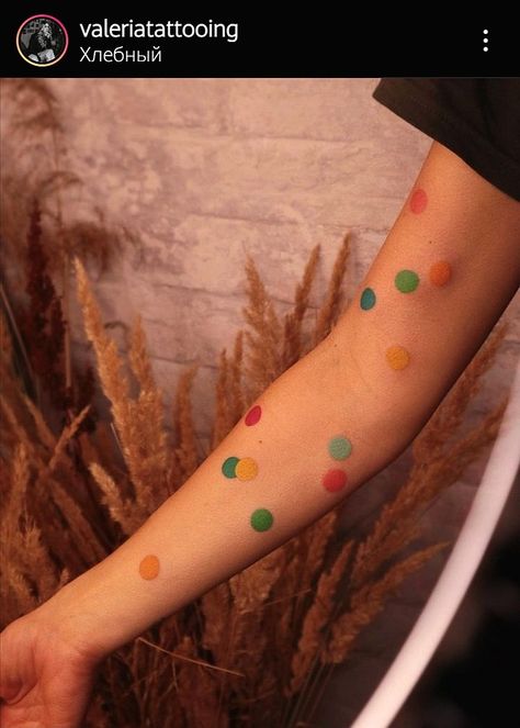 Confetti Tattoo, Polka Dot Tattoo, Someday Tattoo, Dots Tattoo, Color Dots, Dot Tattoos, Pretty Tattoos, Arm Tattoo, Confetti