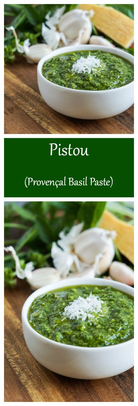 How To Make Basil Paste, Basil Pistou, Basil Paste, Pistou Recipe, Herbs Cooking, Fresh Basil Recipes, Vegetarian Dip, Making A Cookbook, Green Garlic