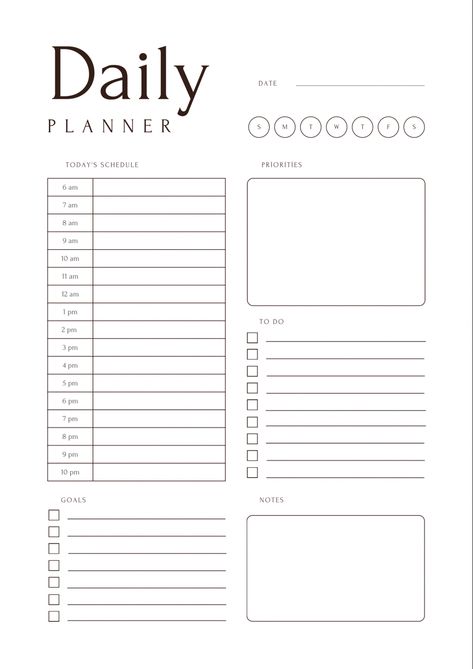 Daily Planner Design Ideas, Weekly Planner Black And White, 2024 Daily Planner, Planner Template Black And White, Daily Planner Black And White, Daily Planner Template Free, Free Printable Daily Planner Template, Aesthetic Daily Planner Template, Good Notes Daily Planner