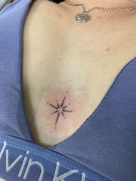 Small Star Chest Tattoo, Sternum Star Tattoo, Star Sternum Tattoo, Star Tattoo, Sternum Tattoo, Star Tattoos, Chest Tattoo, Tatting, Cute Art