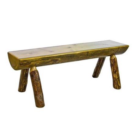 Glacier Country Collection Half Log Bench w/ Back & Arms, 4 Foot, Brown Pine Bench, Log Bench, Bench With Back, Exterior Stain, Unique Cabinets, Rustic Bench, Dining Room Seating, Log Furniture, Small Dining Table