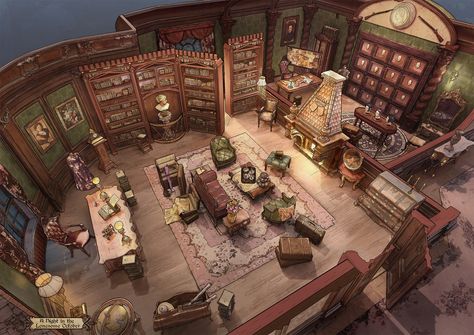 ArtStation - A Night in the Lonesome October - Detective’s Study with Secret Room, Or Taieb Fantasy Home Interior Concept Art, Feng Zhu Design, Interior Concept Art, Feng Zhu, Secret Room, Fantasy Rooms, Building Concept, Secret Rooms, Fantasy House