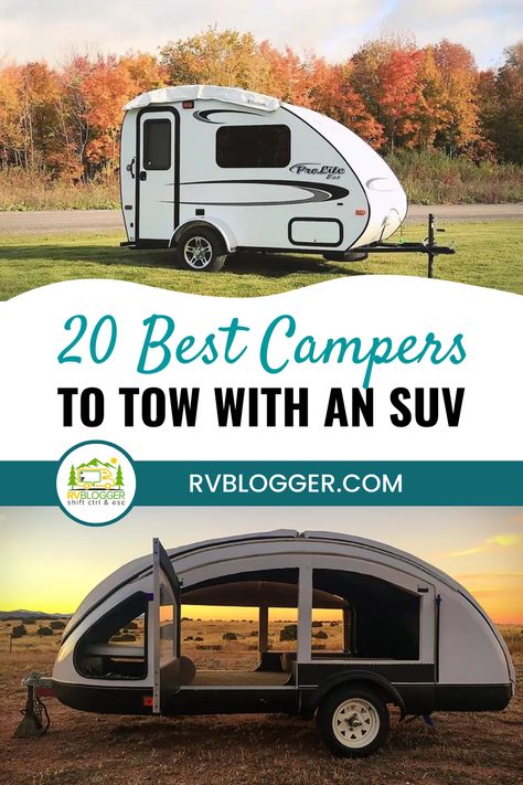 If you're looking for a new camper, then check out this list of the best campers that can be towed with an SUV. This guide will help you find the perfect camper for your needs and make sure that you have everything you need to enjoy your next camping trip. Tow Behind Camper, Hiker Trailer, Pull Behind Campers, Suv Camper, Suv Camping, Camper Shells, Small Rv, Best Suv, Small Campers