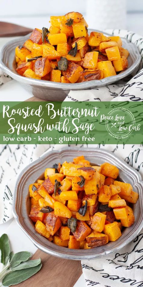 Butternut Squash Sage, Low Carb Side Dish, Keto Vegetables, Paleo Vegetarian Recipes, Low Carb Side, Sage Recipes, Keto Thanksgiving, Paleo Side Dishes, Keto Sides