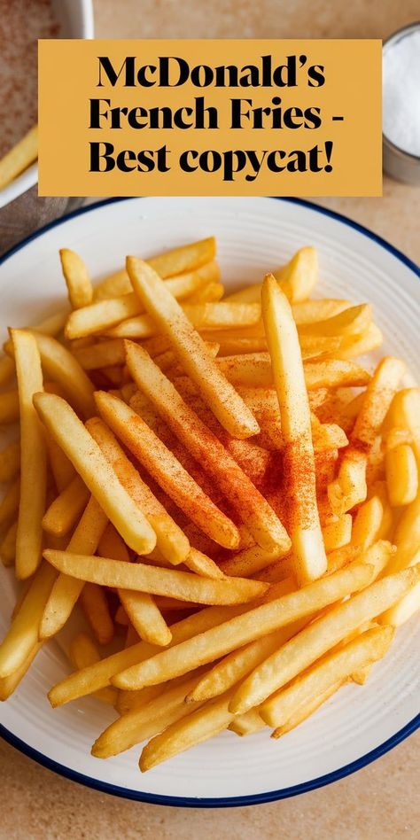 Get the flavor of McDonald's French Fries at home with this easy copycat recipe! Crispy on the outside, soft on the inside—these fries are a crowd-pleasing favorite you’ll want to make again and again. Copycat Mcdonalds Fries, Mcdonald’s French Fries, Homemade Mcdonalds Fries, French Fries From Mashed Potatoes, Crispy French Fries Recipe, Mcdonald’s Fries, Mcdonalds French Fries Recipe, Mcdonalds French Fries, French Fries At Home