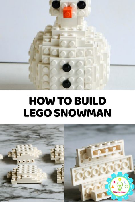 How to Build a LEGO Snowman in 3D Duplo Builds, Lego Snowman, Lego Stem Challenge, Lego Stem, Winter Stem Activities, Christmas Lego, Lego Christmas Tree, Lego Winter, Lego Challenge