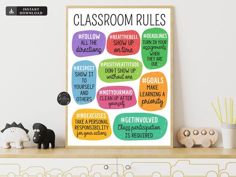 Classroom Policies, Class Participation, Poster Classroom, Rules Poster, Classroom Rules Poster, Personal Responsibility, Classroom Rules, Party Printable, Positive Attitude