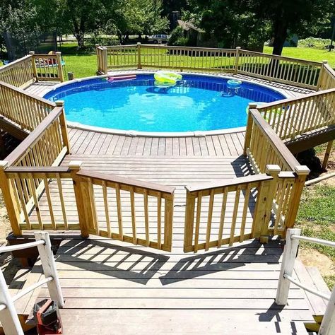 Above Ground Pool Off Back Porch, Above Ground Pool Deck Ideas Off Back Of House, Pool Deck Ideas For Above Ground Pools, Above Ground Pool Close To House, Pool Deck Plans Above Ground, Above Ground Pool Attached To House, Deck Off Back Of House With Pool, Pool Decks For Above Ground Pools Round, Above Ground Pool With Deck Off House