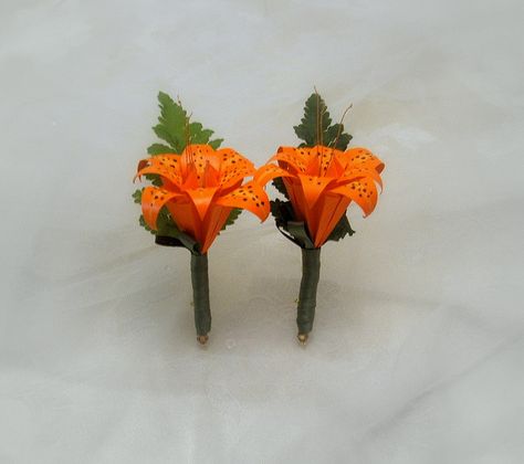 Tiger Lily Boutonniere, Tiger Lily Wedding Decor, Tiger Lily Corsage, Tiger Lily Bouquet, Tiger Lily Wedding, Tiger Lily Flowers, Lily Boutonniere, Lily Centerpieces, Rapunzel Wedding