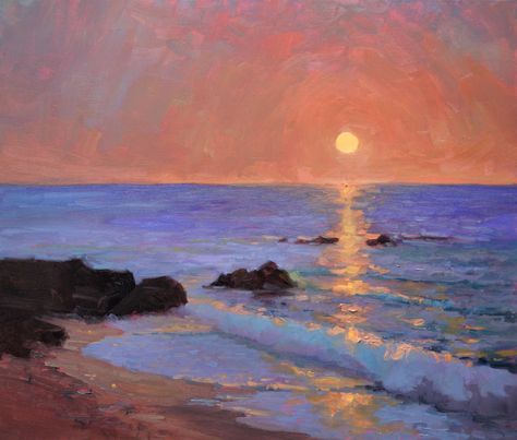 Ocean Landscape Painting, Contemporary Landscape Painting, Time Painting, Moment In Time, Impressionism Art, A Moment In Time, Sunset Art, 3d Texture, Ocean Painting