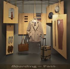 Boarding Pass. Redefining Design 2015. Visual Merchandising Arts, School of Fashion at Seneca College. Window Display Retail, Clothing Store Design, Fashion Displays, Visual Merchandising Displays, Store Window Displays, Window Display Design, Clothing Displays, Store Window, Exhibition Display