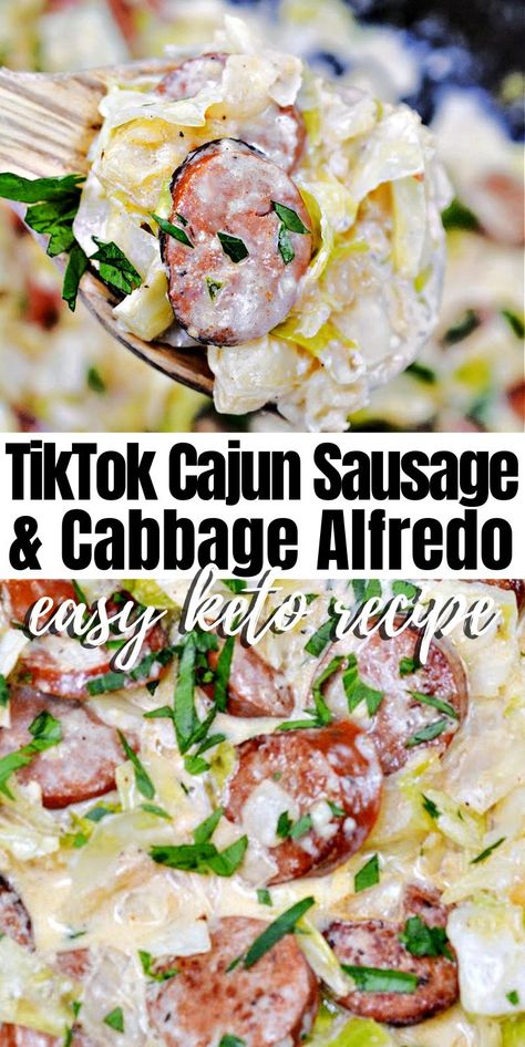 Sausage Cabbage Alfredo, Cabbage Alfredo, Broccoli And Sausage, Sausage Cabbage, Cabbage Recipes Healthy, Cajun Sausage, Cabbage And Sausage, Carb Foods, Keto Cooking