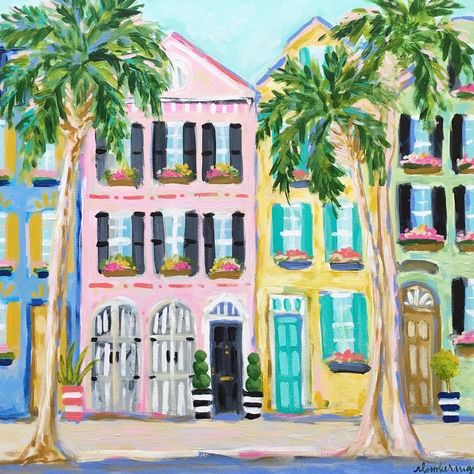 Charleston Painting, Charleston Decor, C Brooke Ring, Rainbow Row, Picture Collage Wall, Tropical Art, Art Collage Wall, Painting Projects, Painting Inspiration