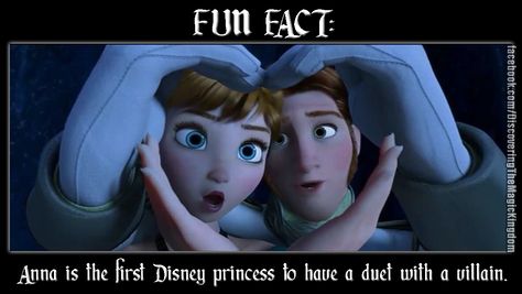 FUN FACT: Frozen: Anna is the first Disney princess to have a duet with a villain, Hans. Anna And Hans, Hans Frozen, Love Is An Open Door, Frozen Songs, Frozen 2013, Disney Secrets, Tumblr Users, Build A Snowman, Frozen Disney