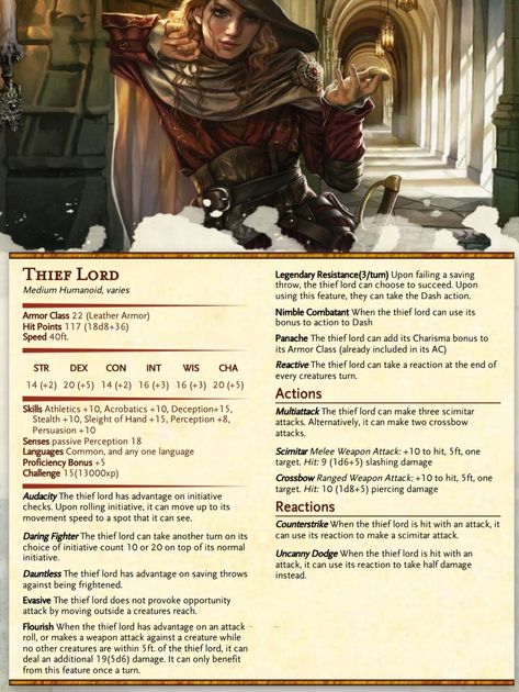 Dnd Npcs Stats, Dnd Bbeg Stat Block, Thieves Guild Dnd, Dnd Npc Stat Blocks, Dnd Humanoid Monsters, Dnd Homebrew Monsters Humanoid, Dnd Enemy Stats, Dnd Boss Ideas, Dnd Stat Blocks