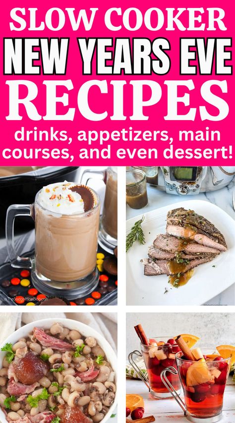 Drinks, mocktails, appetizers, traditional main courses, and even desserts all in the slow cooker for New Year's Eve! New years eve Crockpot recipes for meals and apps and sides. Use your crock pot for easy stress free slow cooker meal ideas this holiday season! Slow Cooker Meal Ideas, Healthy Meals Dinner, Food Ideas For A Crowd, Xmas Food Ideas, Cozy Baking, Hot Cocoa Recipes, Slow Cooker Meal, Crockpot Appetizers, New Years Eve Food