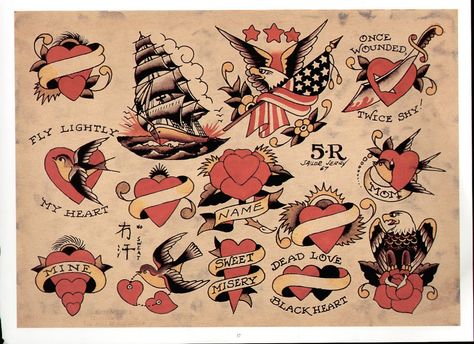 American Classic Tattoo, Tattoo Nail Art, Sailor Jerry Tattoo, Sailor Jerry Flash, Sailor Jerry Tattoo Flash, Traditional Heart Tattoos, Tattoos 2023, Nail Art Tattoo, Jerry Tattoo