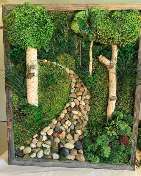 Moss And Rock Wall Art, Moss Wall Art Diy How To Make, Moss Art Diy, Diy Nature Decor, Mos Wand, Takken Decor, Moss Frame, Moss Decor, Deco Nature