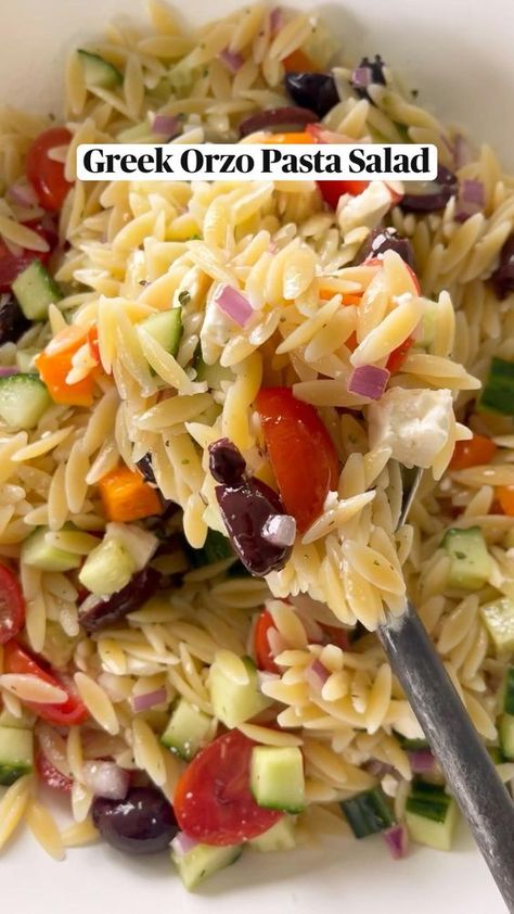 This Greek Orzo Salad recipe is a light and flavorful pasta salad that’s delicious as a side dish or main dish. It’d be perfect with anything you’re grilling this summer! Salad Recipes Orzo, Orzo Salad Dressing, Cold Orzo Salad, Orzo Salad Recipes Cold, Orzo Salad With Chicken, Orzo Salat, Greek Orzo, Greek Pasta Salad Recipe, Summer Pasta Salad Recipes