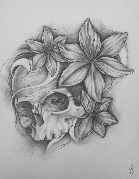 Lily Skull Tattoo, Skull Tattoo Flowers, Tattoos Inspo, Skull Art Drawing, Graffiti Style Art, Sternum Tattoo, Tattoo Style Drawings, Dark Art Tattoo, Tattoo Design Book