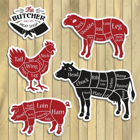 Pig Silhouette, Shop Vector, Animal Vector, Meat Shop, Interior Vintage, Butcher Shop, Shop Illustration, Fresh Meat, Animal Silhouette