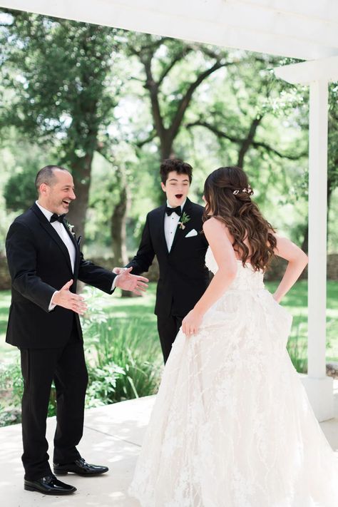 Father First Look Wedding Photos, Father Daughter Photos Wedding, Father And Daughter Wedding Pictures, Father First Look Wedding, Father Daughter First Look Wedding, Father Daughter Wedding Pictures, Potted Plant Centerpieces, Father Daughter First Look, First Look With Dad