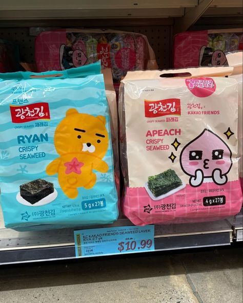 Kakao Friends Seaweed Snacks on H Mart shelf Crispy Seaweed, H Mart, To All My Friends, Seaweed Snacks, Kimchi Fried Rice, Kakao Friends, Kids Series, Friends Characters, Cute Cartoon Characters