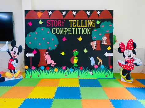 Story telling competition display board decoration Story Telling Competition, Buddha Canvas Art, School Board Decoration, Janmashtami Decoration, Mickey Mouse Theme, Alphabet Activities Preschool, Art And Craft Videos, Preschool Art Activities, Board Decoration