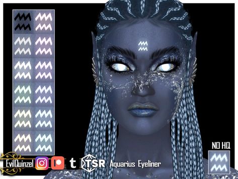 Eyeliner inspired by the astrology sign Aquarius. Found in TSR Category 'Sims 4 Female Eyeliner' Sims 4 Zodiac Cc, Zodiac Sims 4, Sims 4 Cc Astrology, Sims 4 Cc Zodiac Sign, Sims 4 Cc Mermaid Makeup, Robotic Arm Tattoo, Makeup Cc, Hearing Aids, Sims Resource