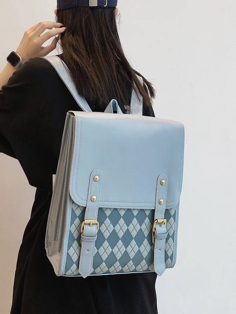 Stylish Leather Bags, Blue Preppy, Stylish School Bags, Felt Tote, Cute Crossbody Bags, Creative Accessories, Flap Backpack, Argyle Pattern, Stylish Backpacks