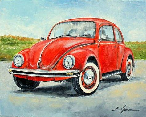 Beetle Drawing, Rodan And Fields Reverse, Beetle Art, Addisons Disease, Vintage Vw, Realistic Paintings, Painting Studio, Car Drawings, Vw Beetle