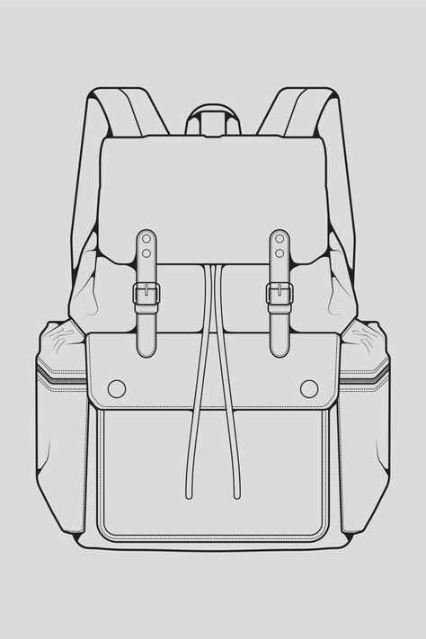 Open Backpack Drawing, Backpack Illustration Drawing, How To Draw A Backpack, Backpack Drawing Reference, Bag Drawing Sketch, Backpacks Drawing, Backpack Sketch, Backpack Design Concept, Backpack Illustration