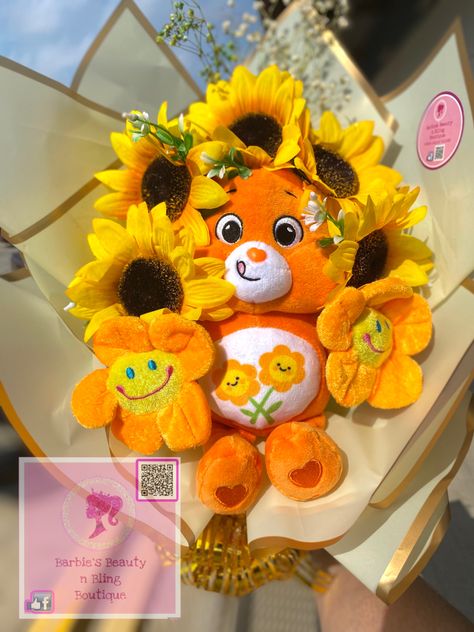 Carebear Bouquet, Care Bears Bouquet, Care Bear Flower Bouquet, Care Bear Bouquet, Plushie Bouquet, Sunflower Plush, Ramo Ideas, Plush Bouquet, Forever Flower Bouquets