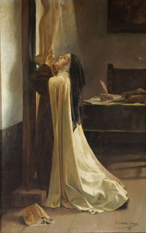 María José Pérez, ocd Santa Teresa de Jesús, obra de Adolfo Lozano Sidro Era [una imagen] de Cristo muy llagado y tan devota que, en mirándola, toda me turbó de verle tal, porque representaba bien … St Theresa Of Avila, Carmelite Saints, Saint Teresa Of Avila, Catholic Pictures, Saint Teresa, St Therese Of Lisieux, Catholic Images, Bride Of Christ, Catholic Art