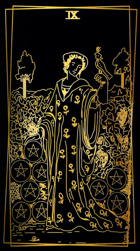 Nine Of Pentacles, Pentacles, Tarot Card, Tarot Cards, Card Design, Art Inspiration, Movie Posters, Design, Art