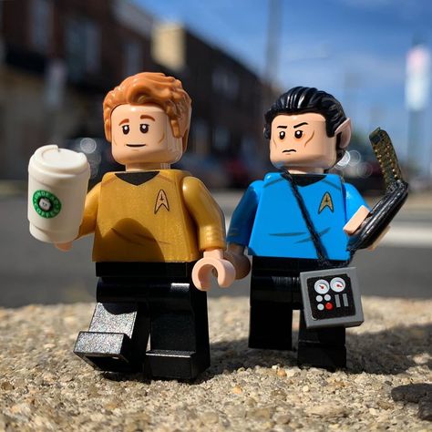 I guess the Captain and Mr. Spock partied a little too hard in preparation for Star Trek Day. Take it easy, space dudes! —- #startrek… Captain Spock, Lego Star Trek, Lego Plans, Spock Star Trek, Star Trek Toys, Star Trek Day, Star Trek Action Figures, Mr Spock, Star Trek Art