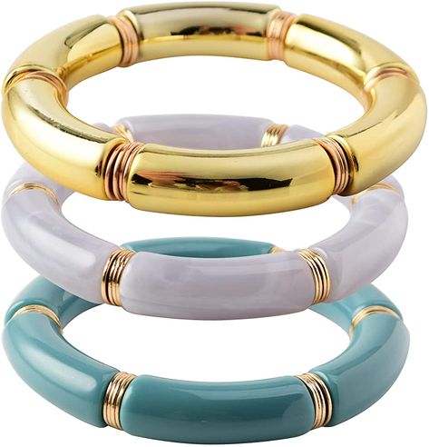 Amazon.com: Bamboo Tube Bangles Bracelet Chunky Curuved Stacking Clear Acrylic Beads Stretchable Bracelets For Women Girls (A-Coffee): Clothing, Shoes & Jewelry Artisan Bangle With Colorful Beads, Adjustable Colorful Beads Stretch Bangle, Unique Bangle With Large Beads, Acrylic Bamboo Bracelet, Acrylic Tube Bead Bracelet, Gold Bracelet Set, Gold Bangle Bracelet, Acrylic Beads, Gold Bangles