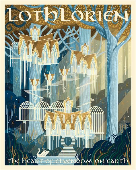 Lothlorien, Beverly Arce Lotr Print, Movie Canvas Painting, Dungeons And Dragons Decor, Dungeons And Dragons Figures, Middle Earth Art, Dungeons And Dragons Classes, Dungeons And Dragons Miniatures, Lotr Art, Tolkien Art