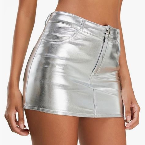 Brand New! Stretchy, Very Comfortable. Latex Mini Skirt, Spring Outerwear, Shiny Skirts, Short Pollera, Silver Skirt, Spring Outfits Dresses, Skirt Y2k, Skirt Summer, 90s Outfit