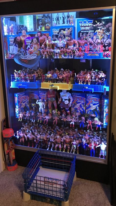 Wwe Collection Display, Wrestling Figures Display, Wwe Figures Display, Wwe Action Figures Display, Comic Book Rooms, Wwe Women Action Figures, Toy Collection Display, Weird History Facts, Wwf Hasbro