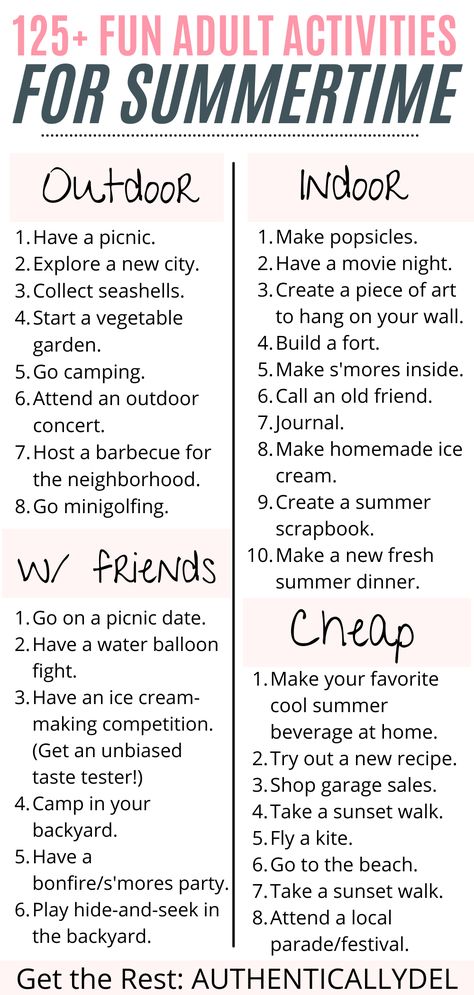 Summer Activities for Adults Summer Activities For Adults, Adult Activities, Summertime Activities, Activities To Do At Home, Dating Ideas, Things To Do At Home, Fun Summer Activities, Diy Crafts For Adults, Summer Activity