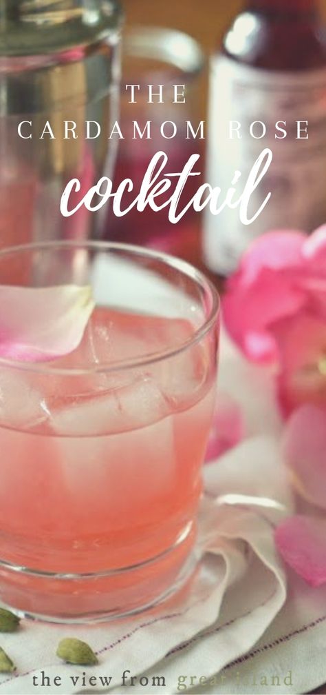 The Cardamom Rose Cocktail is a romantic cocktail that will take you from New Year's Eve, to Valentine's Day, and all the way back to the winter holidays!  #recipe #cocktail #cardamom #peychaudsbitters #gin #rose #edibleflowers #rosecocktail #cardamomcocktail #valentinesdaycocktail #grapefruitcocktail  via @https://www.pinterest.com/slmoran21/ Rose Cocktail Recipes, Romantic Cocktails, Sake Cocktail, Rose Drink, Simple Syrup Cocktails, Grapefruit Cocktail, Edible Flowers Recipes, Rose Cocktail, Cocktail Syrups