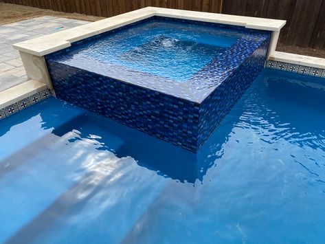 Spa Tile Ideas, Pool And Spa Design, Modern Mosaic Tile, Spa Tile, Texas Traditions, Iron Fences, Mosaic Pool Tile, Florida Pool, Dream Backyard Pool