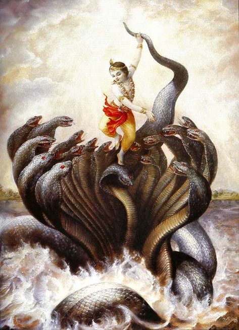 Krishna kills black snake kaliya with multiple mouths Krishna Birth, Krishna Avatar, Shree Krishna Wallpapers, Lord Krishna Hd Wallpaper, Vedic Art, Hinduism Art, Lord Krishna Wallpapers, Krishna Radha Painting, Radha Krishna Images