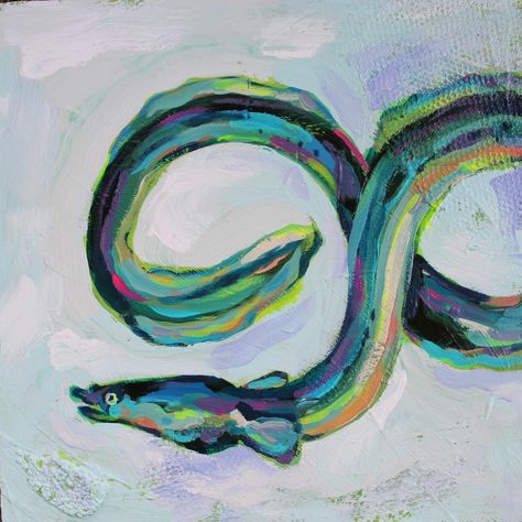 european eel commission! such a fun little guy #painting #acrylicpainting #art #artprocess #eel #marinebiology #europeaneel #fish #nature Eel Painting, Eel Art, Guy Painting, Abstract Fish Art, Abstract Fish Painting, Advanced Higher Art, Fish Nature, Electric Eel, Higher Art