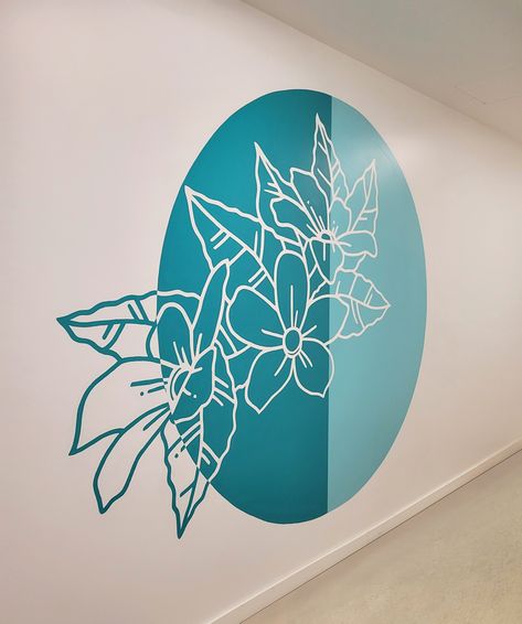 Creative Muralist for Office Murals — L Star Murals Wall With Flowers, Office Murals, Hand Painted Mural, Candles Stand, Painted Mural, Brand Colour Schemes, Office Mural, Ombre Wall, School Murals