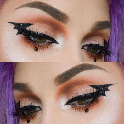 Bat Eyeliner, Halloween Eyeliner, Bat Makeup, Eyeliner Trends, Maquillage Halloween Simple, Beautiful Halloween Makeup, Makeup Clown, Halloween Make-up Looks, Halloweenský Makeup